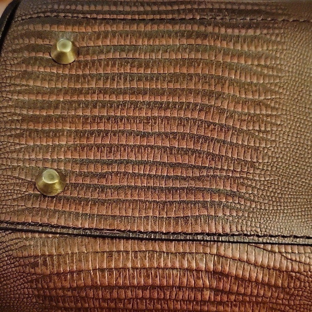 Vtg CHARLIE LAPSON Metallic Copper Brown Baguette Satchel Bag - Picture 12 of 16